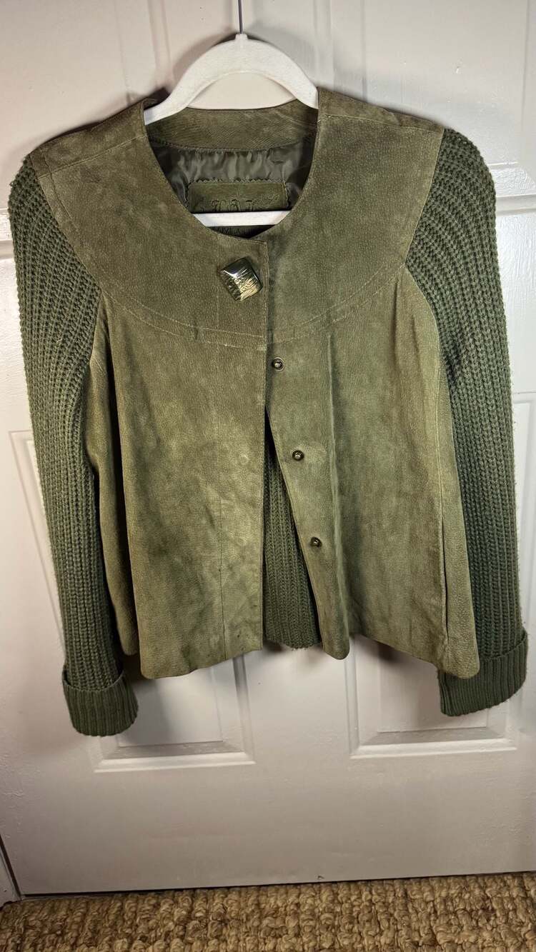 Live A Little Green Genuine Suede Leather and Ribbed Knit Jacket